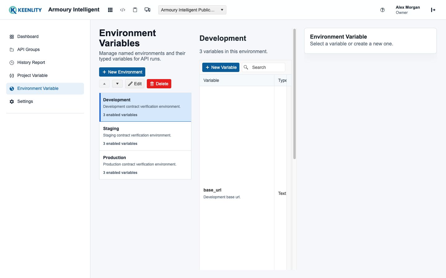 API environments and their variable sets