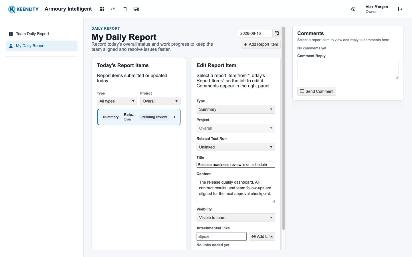 Personal Daily Report with populated work items