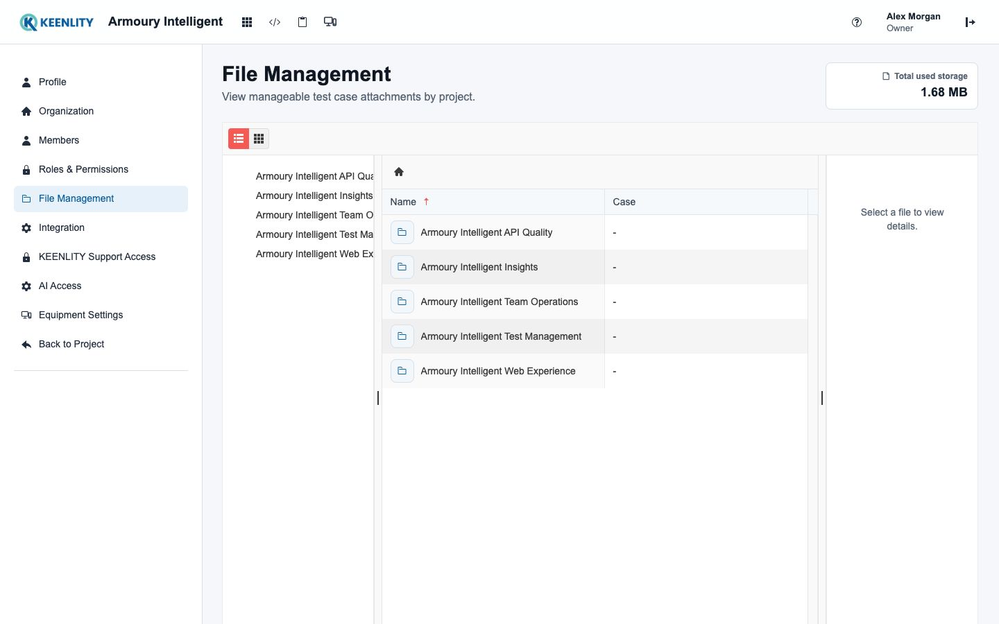 Organization file management for Test Case evidence