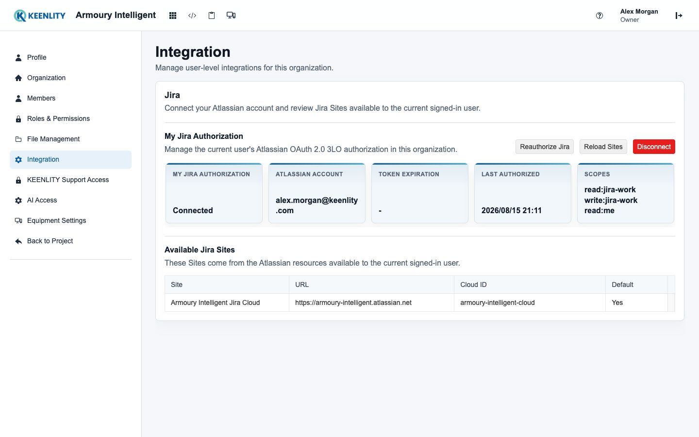 Jira authorization and available sites