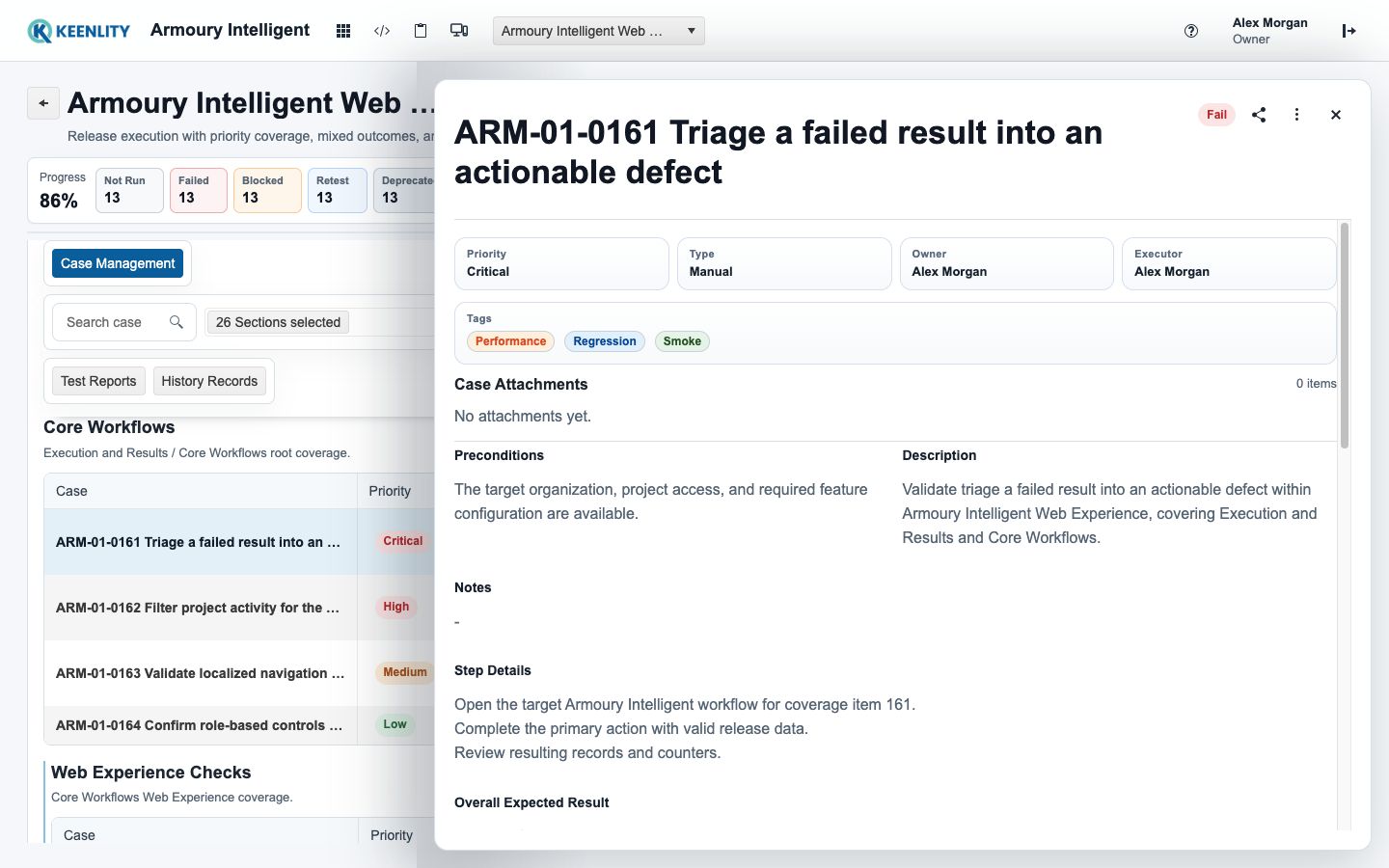 Release regression Test Run execution workspace